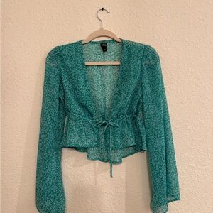 Green floral tie top